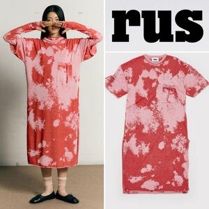 RUS THE BRAND EMIKO DRESS Red / Pink Size M Long Midi Boxy Relaxed Side Slit